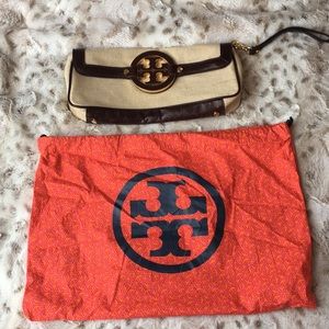Tory Burch fabric and leather clutch